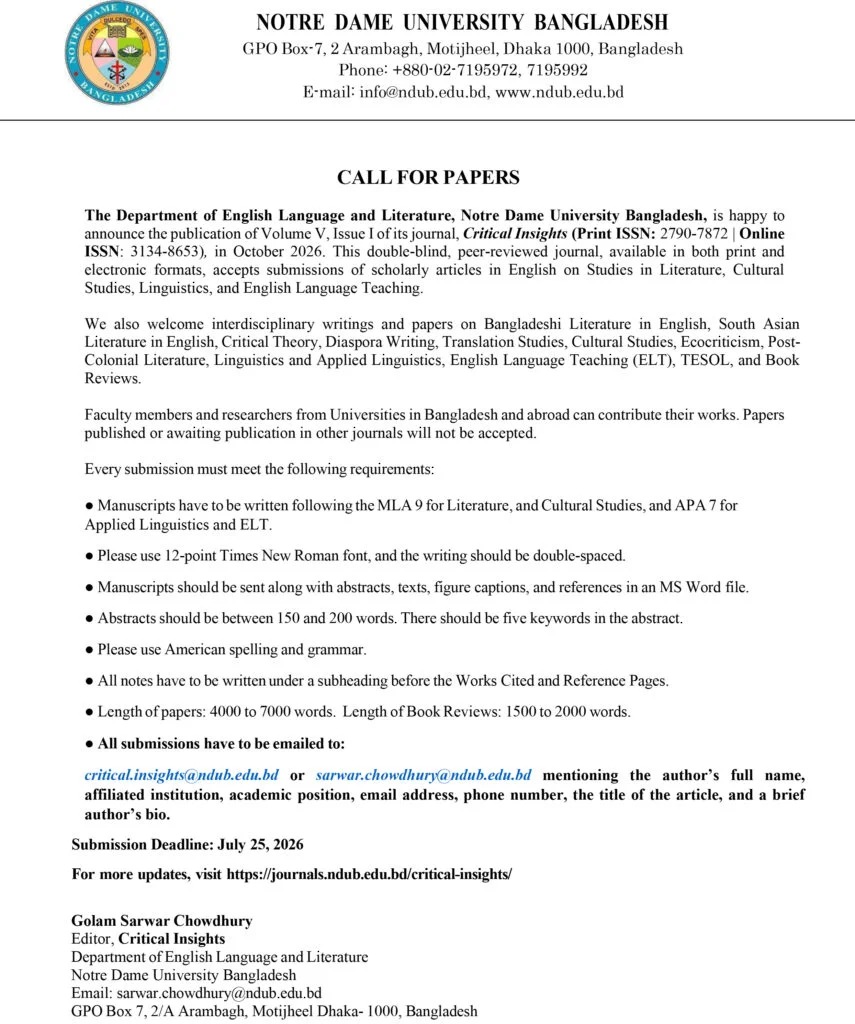 Call for Papers - Critical Insights